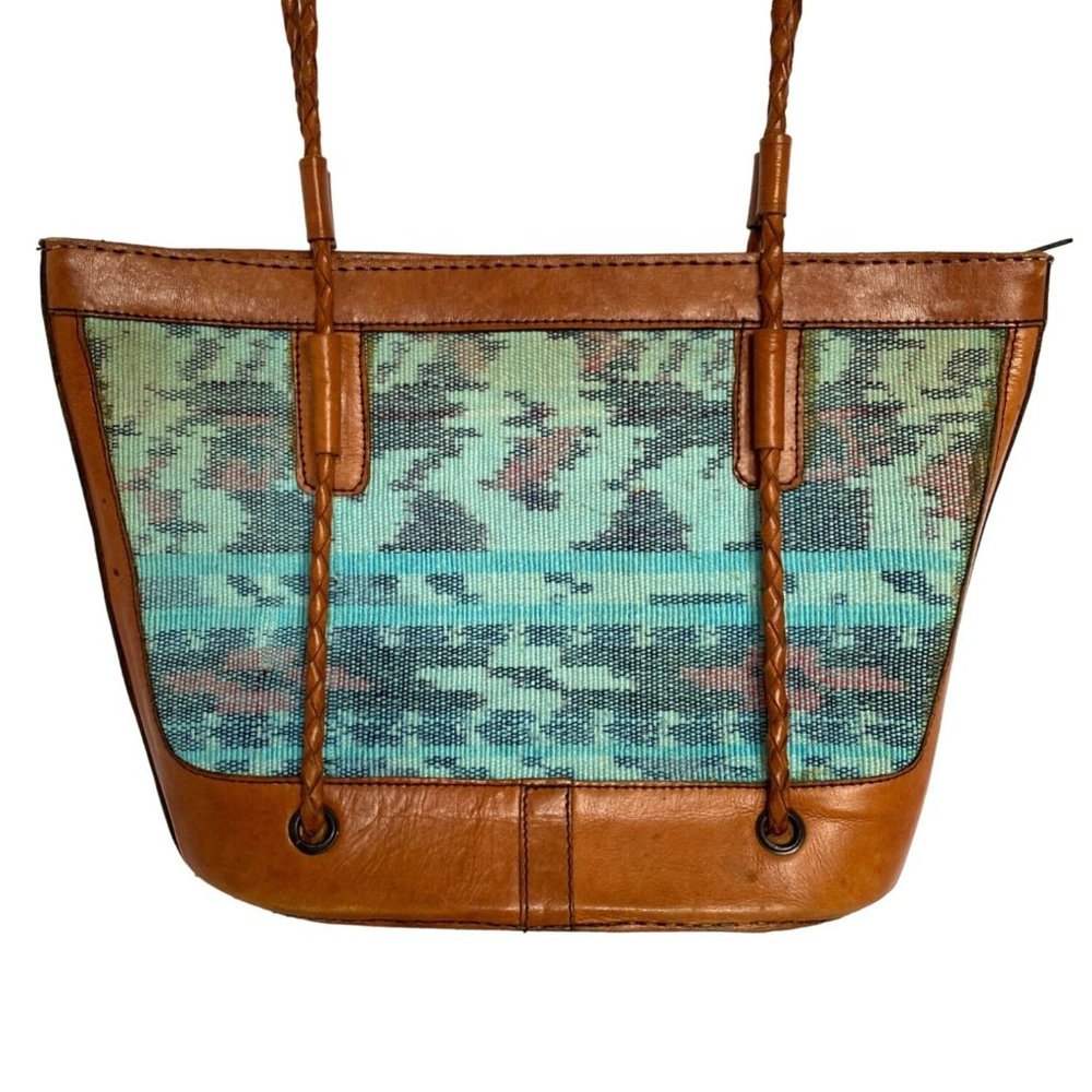 Handmade Leather Guatemala Hand Woven Fabric Braided Handle Shoulder Bag Purse